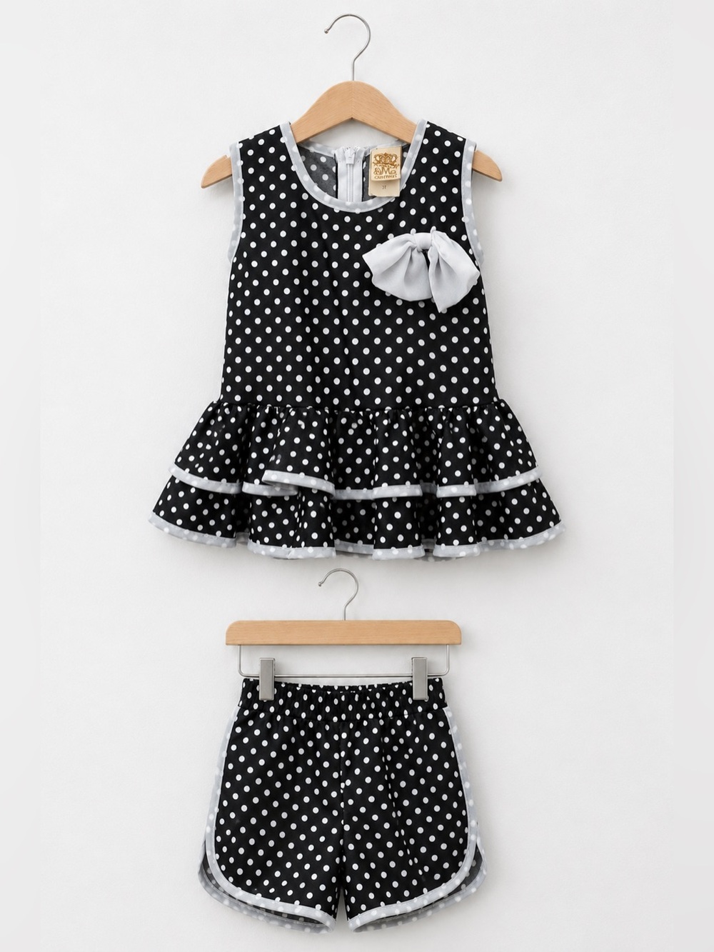 Mia Belle Baby Couture Girl 3T Black White Polka Dot Tunic Shorts Set Bow Ruffle